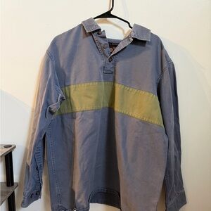 Duluth Trading Co Blue Work Shirt with Orange Logo